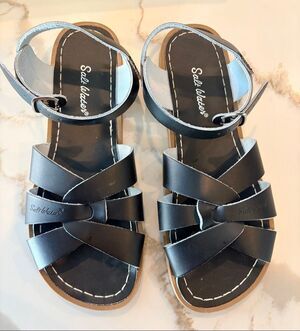 NEW Salt-Water Original Sandals Black Leather Women's 10 Sun-San